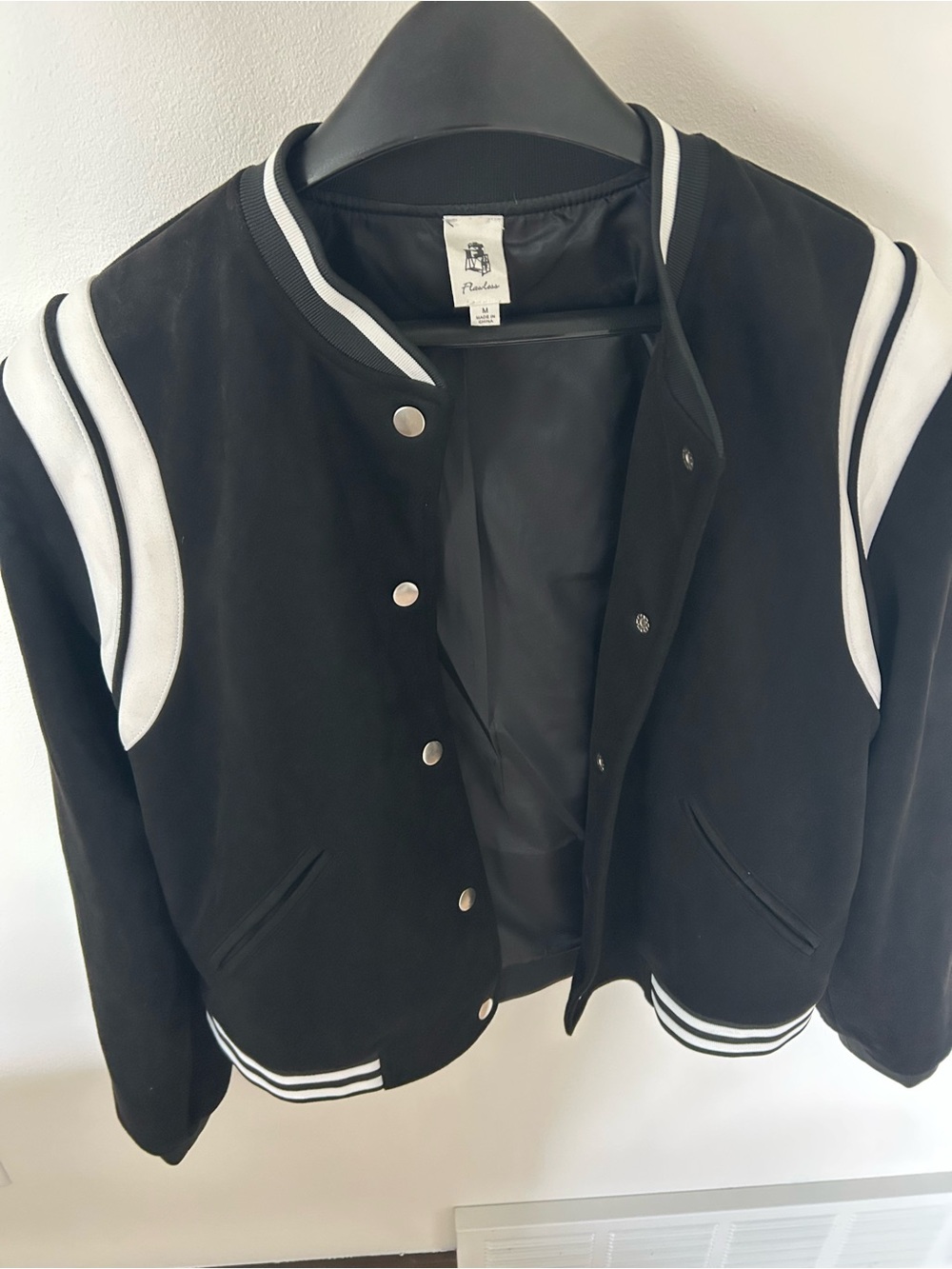 LAWLESS Black and White Varsity-Style Bomber